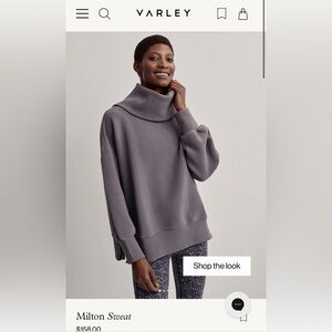 Varley Milton Sweat Cowl Neck Pullover Ribbed Dark Charcoal Size Medium